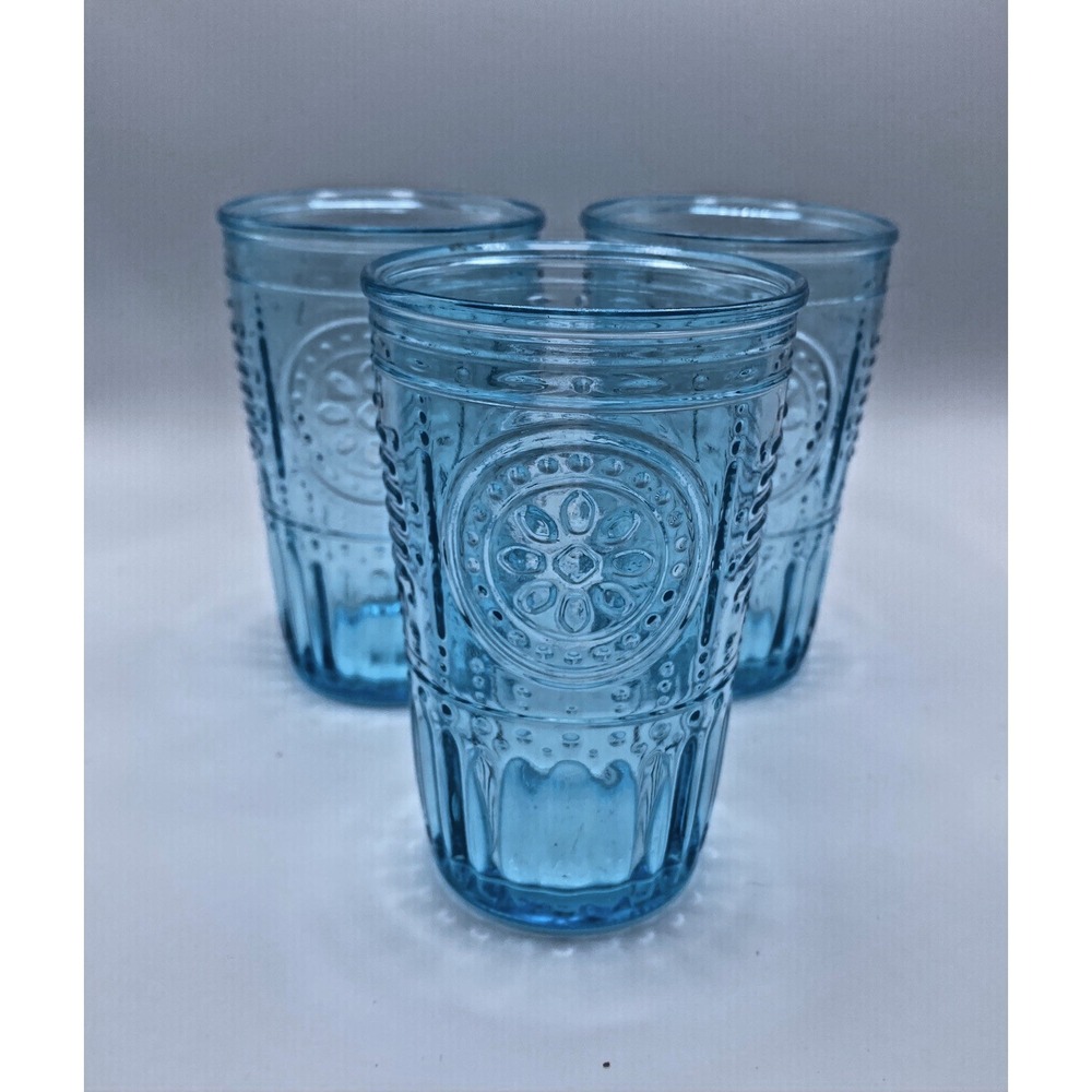 Bormioli Rocco Romantic Cooler Drinking Glass Set of 3, 12oz- Light Blue